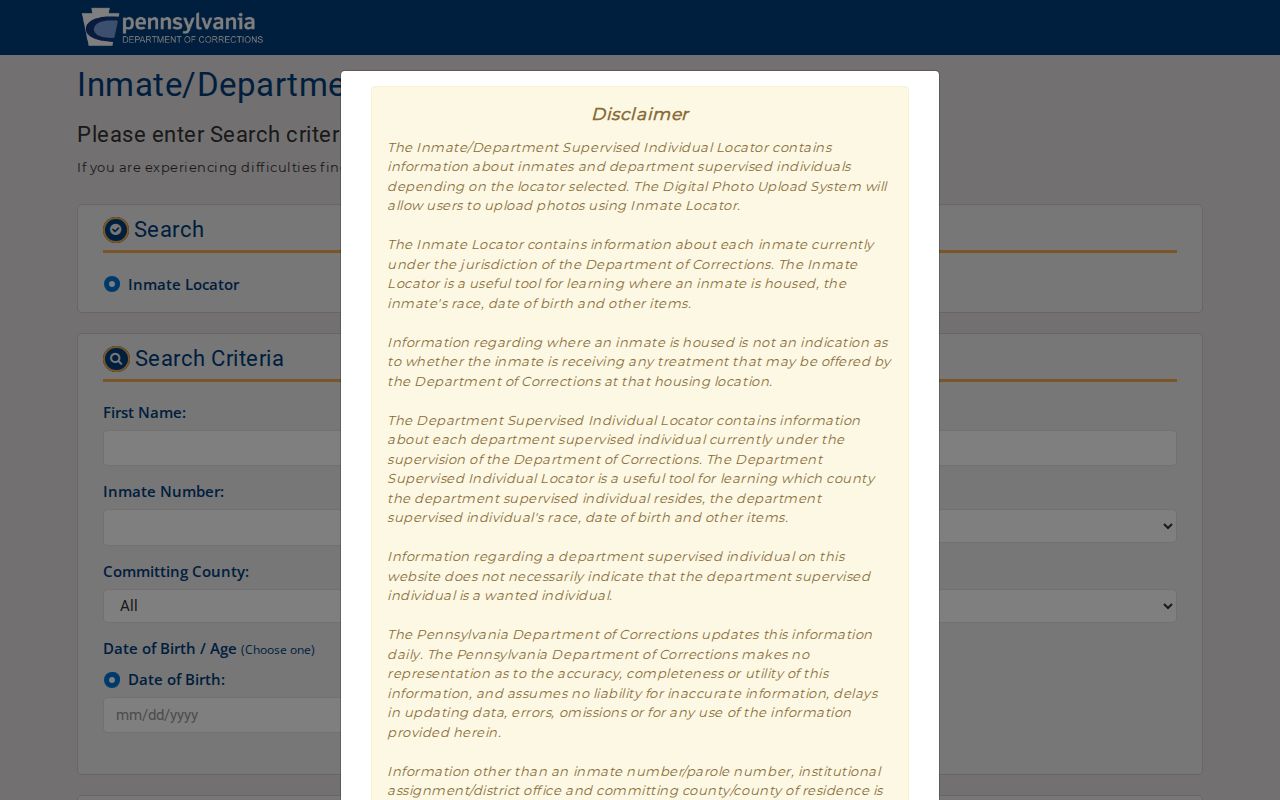 Lebanon residents directory Pennsylvania Department of Corrections locator