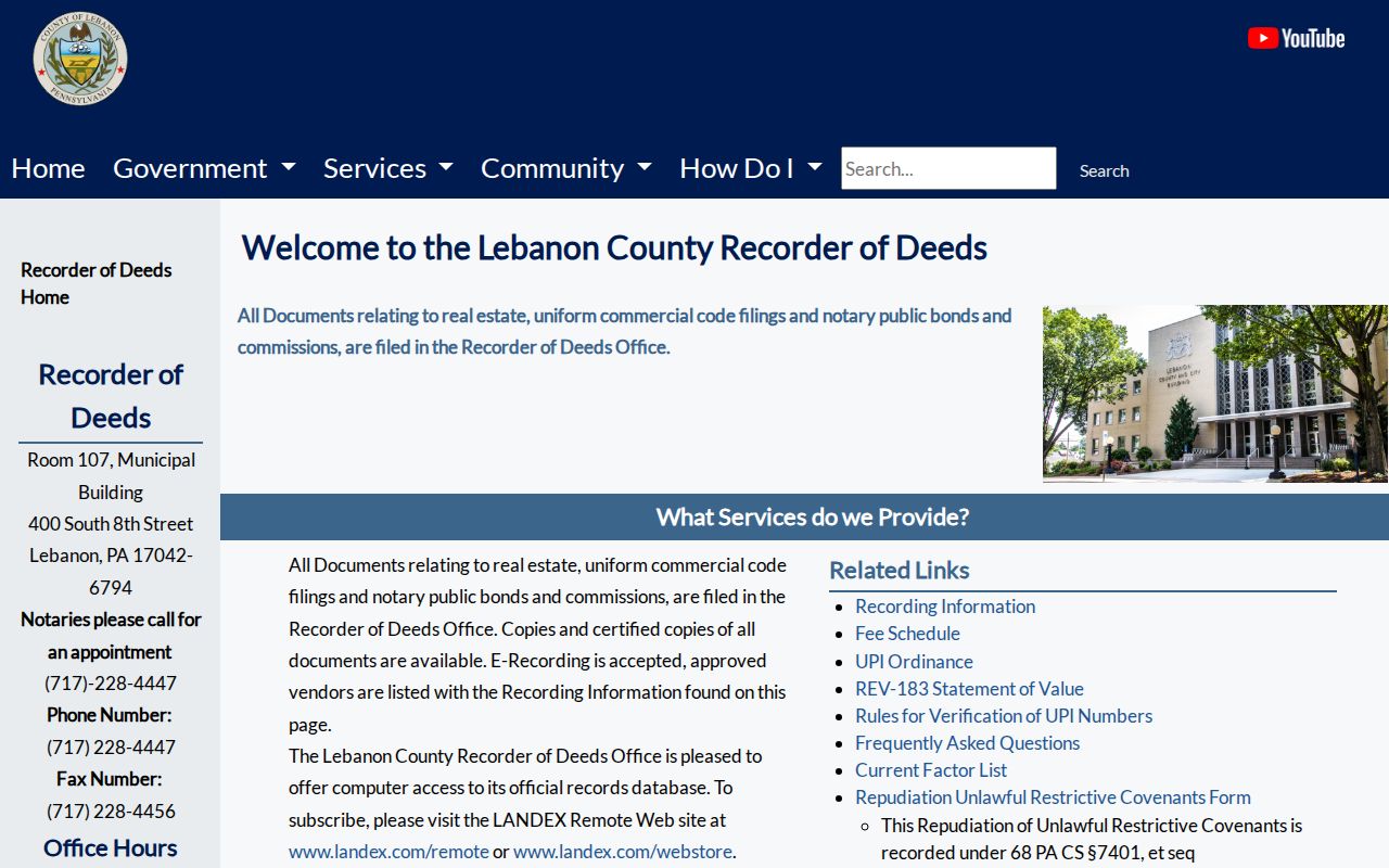 Lebanon previous residents County Recorder source for recorded deed history
