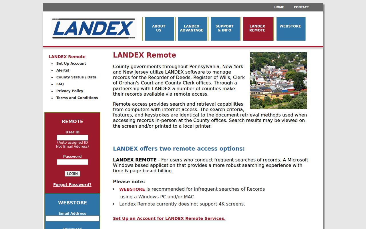 Lebanon previous residents LANDEX Remote and WebStore deed access screen
