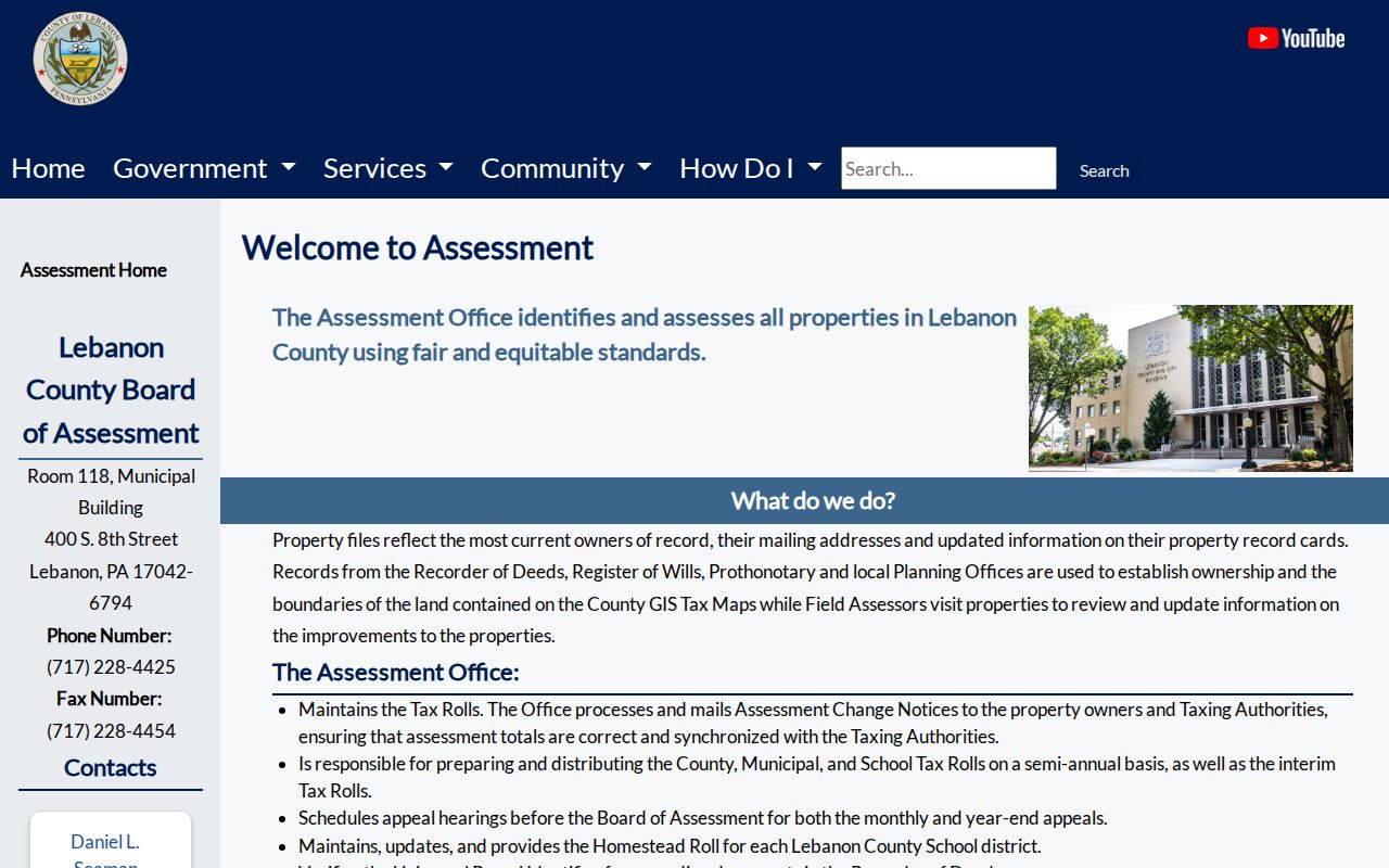Lebanon street directory assessment access page for address and parcel research