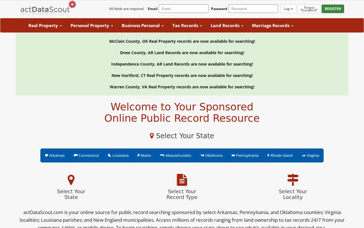 Lebanon street directory DataScout property information access screen